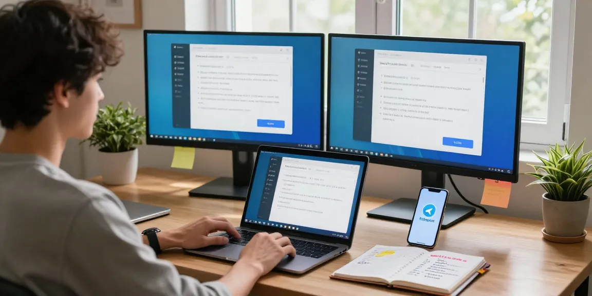 Configure Telegram Chinese language settings in a cozy home office with a laptop and smartphone
