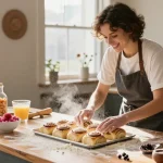 Delicious cinnamon rolls Calgary freshly baked in a cozy bakery setting.